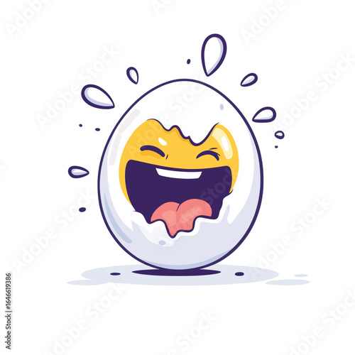 Hilarious Cracking Egg Cartoon Character with Overflowing Joy