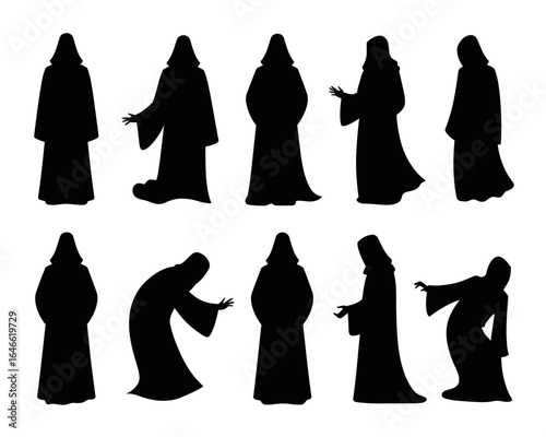 Group of figures in hooded robes silhouette