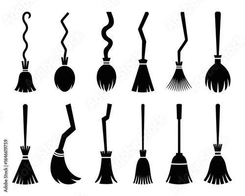 Collection of various witch broom silhouettes