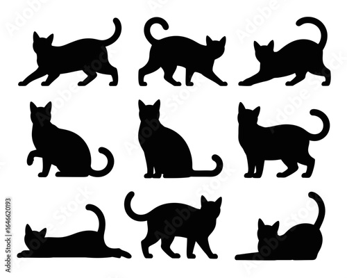 Collection of nine cat silhouettes in various poses