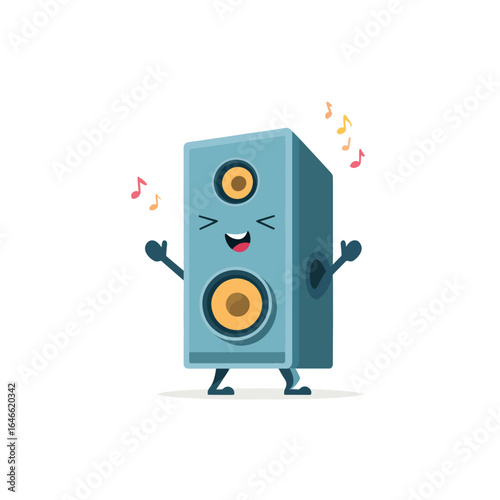 Joyful Cartoon Speaker Character with Music Notes