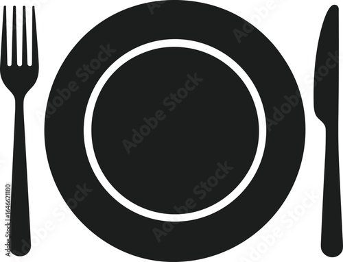 Minimal Dinner Plate with Fork and Knife Silhouette Vector for Food and Restaurant Design
