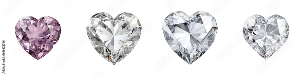 Heart-Shaped Diamond Set: Sparkling Gemstones for Jewelry Design on White Heart-Shaped Diamond Set: Sparkling Gemstones for Jewelry Design on White