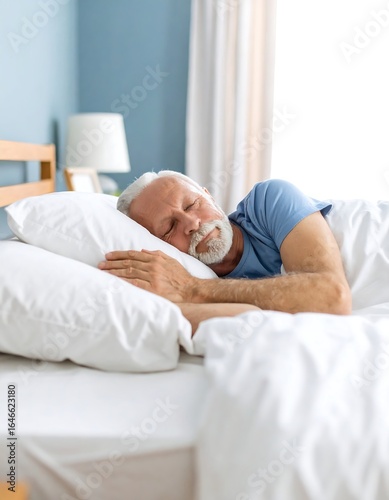 Elderly man peacefully sleeping in bed, arms folded