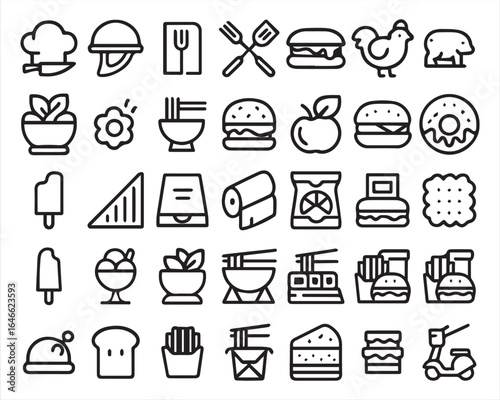 Restaurant, food, bold line icons 