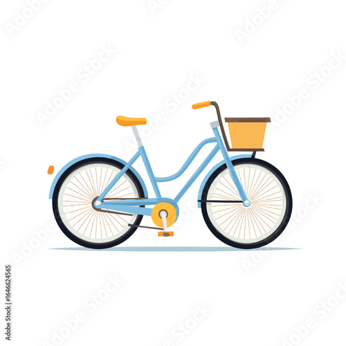 Light Blue Bicycle with Orange Accents and Basket