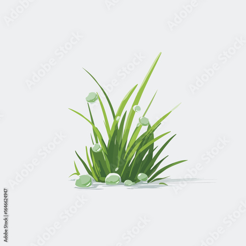 Lush Green Grass with Water Droplets Simple and Stylized Illustration