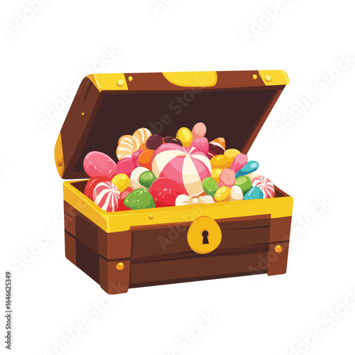 Open Treasure Chest Overflowing with Colorful Assorted Candies and Sweets
