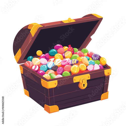 Open Treasure Chest Overflowing with Colorful Candies and Sweet Treats