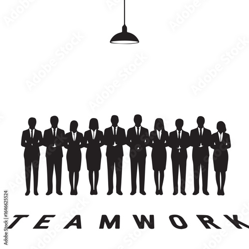 Business people silhouettes, group of standing business men and women
