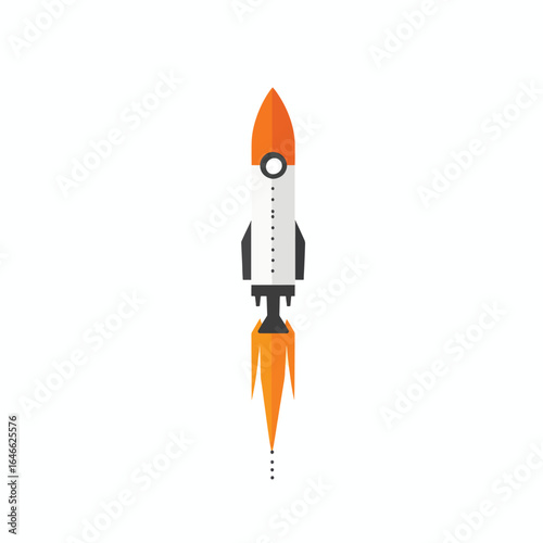 Orange and White Rocket Ship Ascending with Fiery Trail