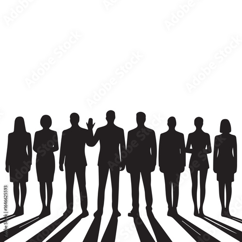 Business people silhouettes, group of standing business men and women
