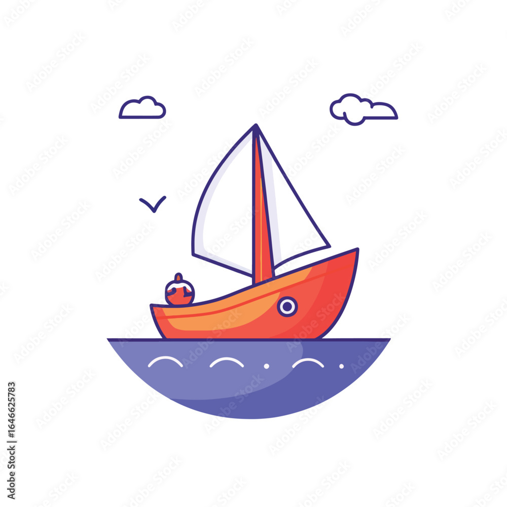 Fototapeta premium Orange Sailboat on Calm Waters Under Cloudy Skies