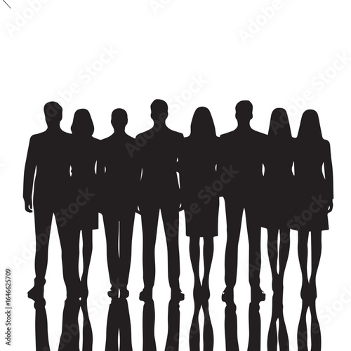 Business people silhouettes, group of standing business men and women
