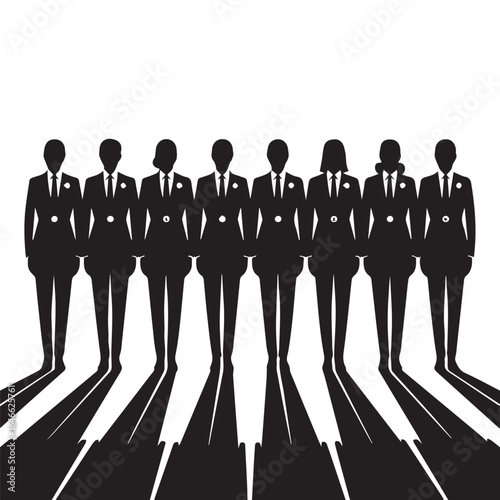 Business people silhouettes, group of standing business men and women
