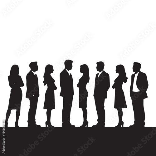 Business people silhouettes, group of standing business men and women
