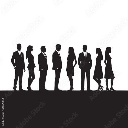 Business people silhouettes, group of standing business men and women
