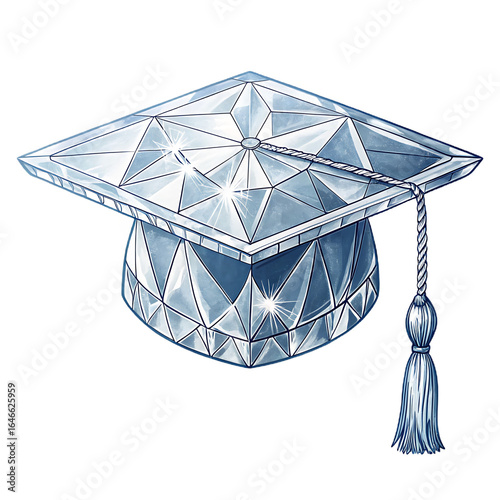 Crystal graduation cap with tassel isolated on transparent background