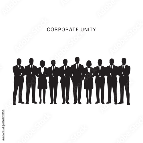 Business people silhouettes, group of standing business men and women
