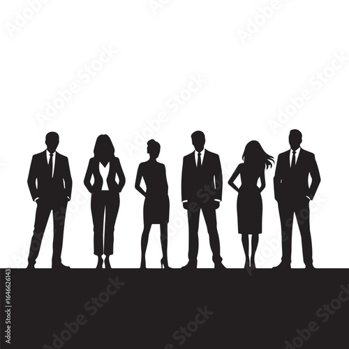 Business people silhouettes, group of standing business men and women
