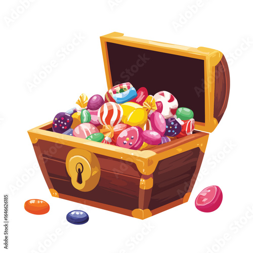 Overflowing Treasure Chest of Colorful Wrapped Candies and Loose Sweets