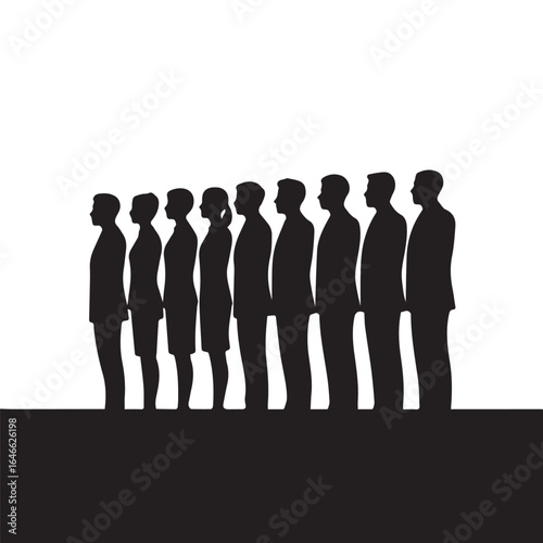 Business people silhouettes, group of standing business men and women
