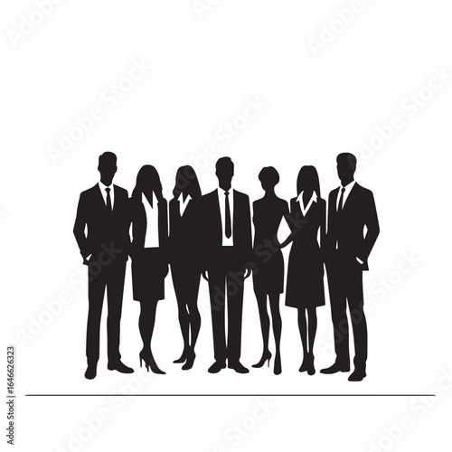 Business people silhouettes, group of standing business men and women
