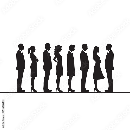 Business people silhouettes, group of standing business men and women
