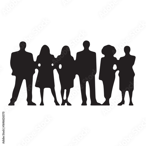 Business people silhouettes, group of standing business men and women
