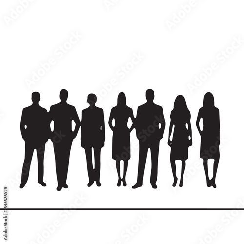 Business people silhouettes, group of standing business men and women
