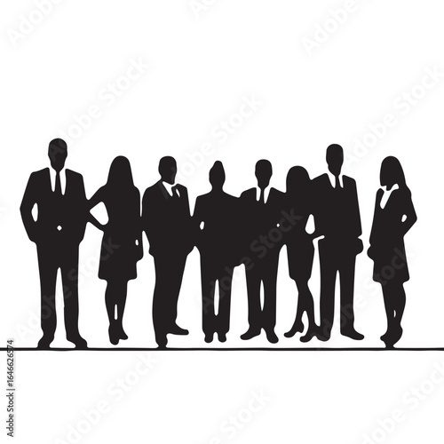 Business people silhouettes, group of standing business men and women
