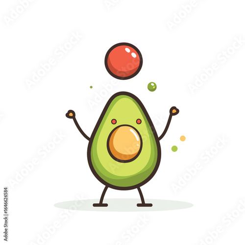 Playful Avocado Character Juggling Colorful Balls