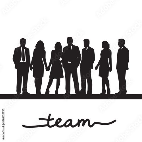 Business people silhouettes, group of standing business men and women
