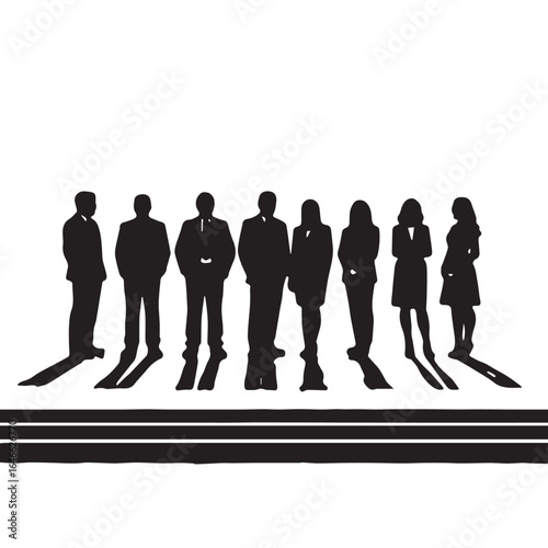 Business people silhouettes, group of standing business men and women
