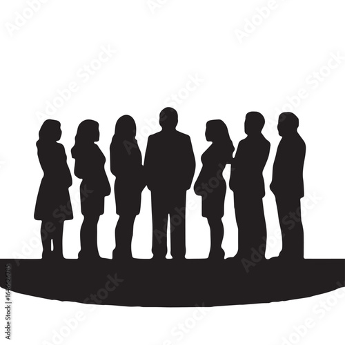 Business people silhouettes, group of standing business men and women
