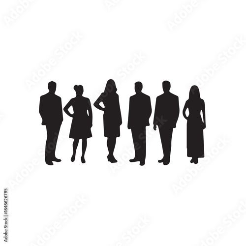 Business people silhouettes, group of standing business men and women
