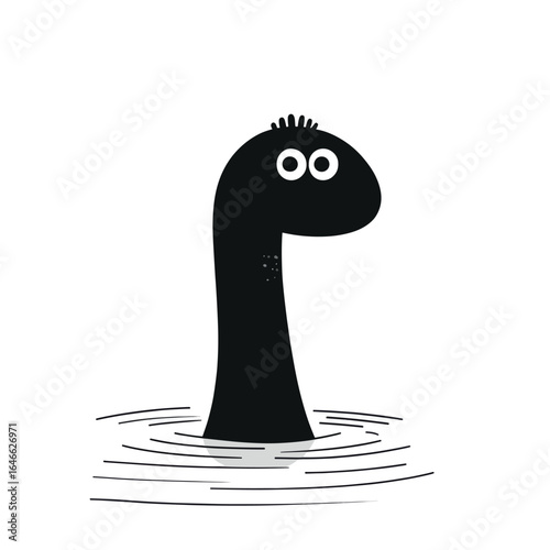 Playful Cartoon Loch Ness Monster Emerging From Water Simple Illustration