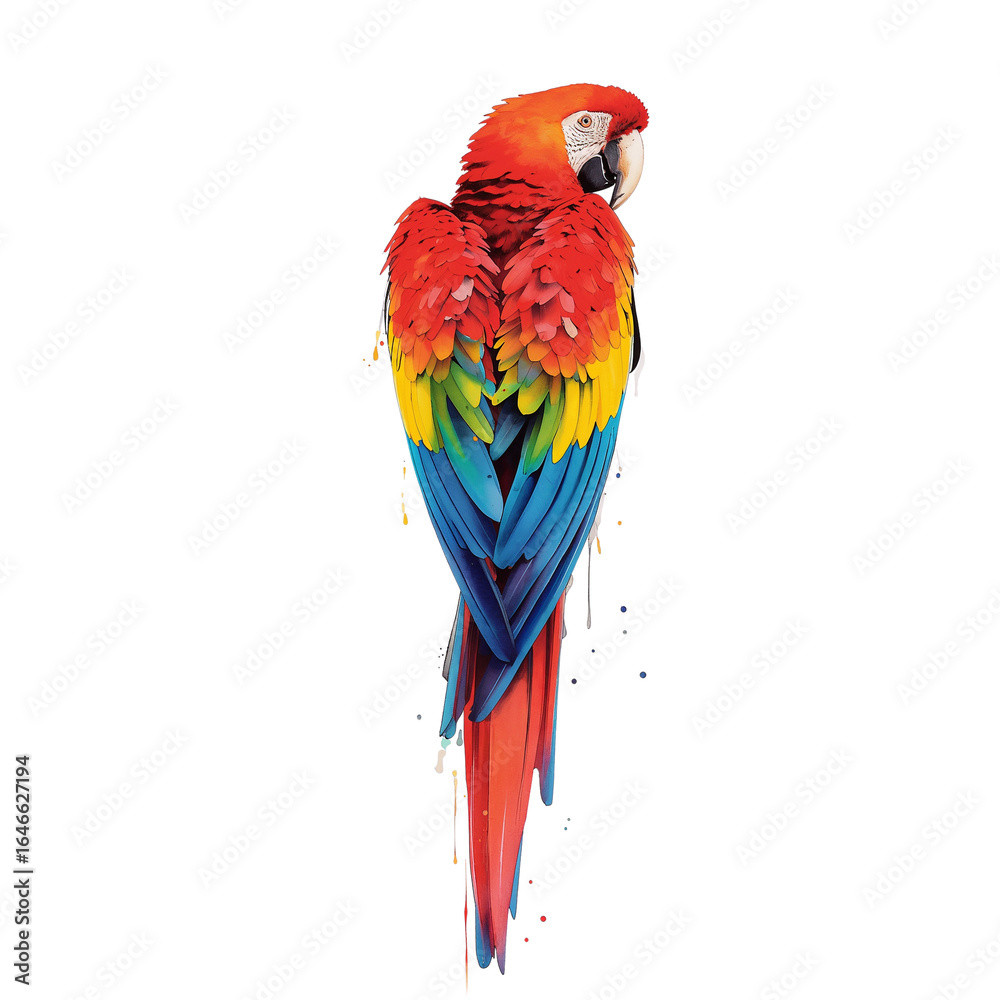Fototapeta premium Vibrant macaw portrait with textured feather effect against a clean transparent canvas