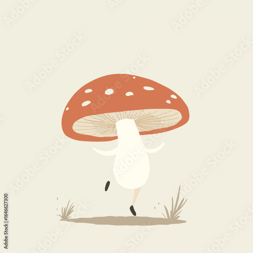 Playful Mushroom Character with Red Cap and Dancing Pose
