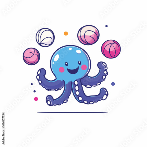 Playful Octopus Juggling Colorful Balls