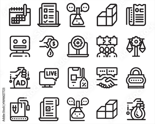 Social media strategy, bold line icons 