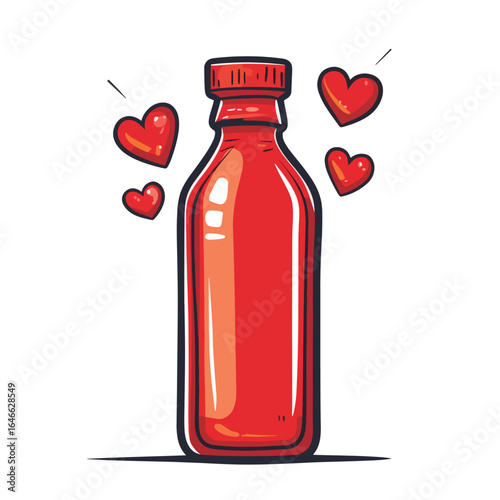 Red Bottle with Floating Hearts Expressing Love and Affection