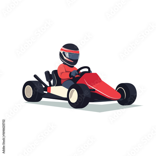 Red GoKart Racer with Helmet Steering on a Race Track Vector Illustration