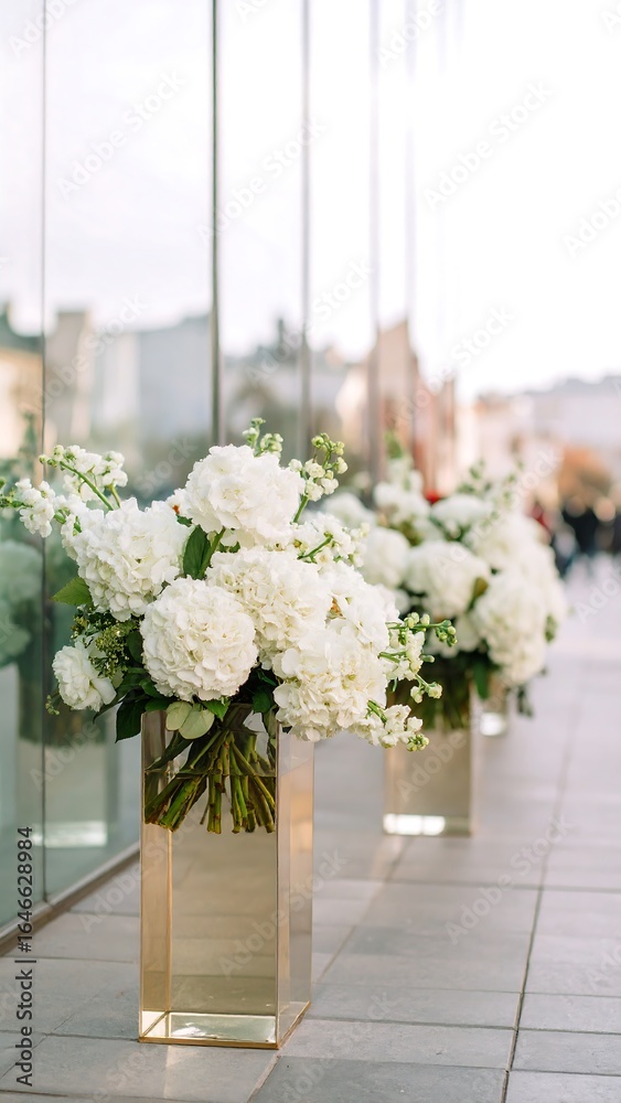 White hydrangea floral display