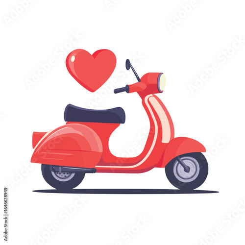 Red Scooter with Heart Symbolizing Love and Transportation