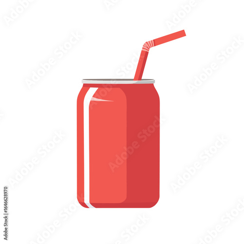 Red Soda Can with Straw Simple Illustration Refreshing Beverage