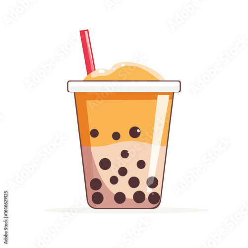 Refreshing Boba Tea Cup with Straw Tapioca Pearls and Creamy Foam