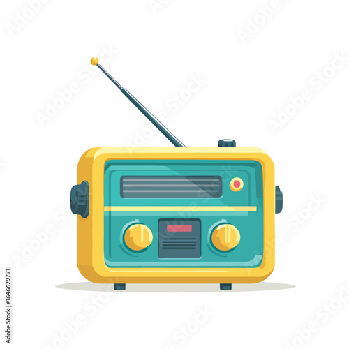 Retro Turquoise and Yellow Radio with Antenna and Rounded Knobs