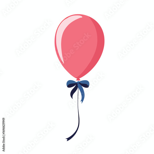 Rosecolored balloon with a navy blue bow and a curling ribbon