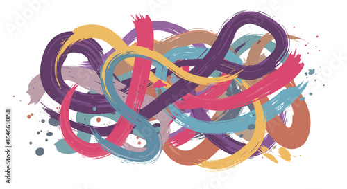Swirl of paint strokes in purple pink gold blue and tan